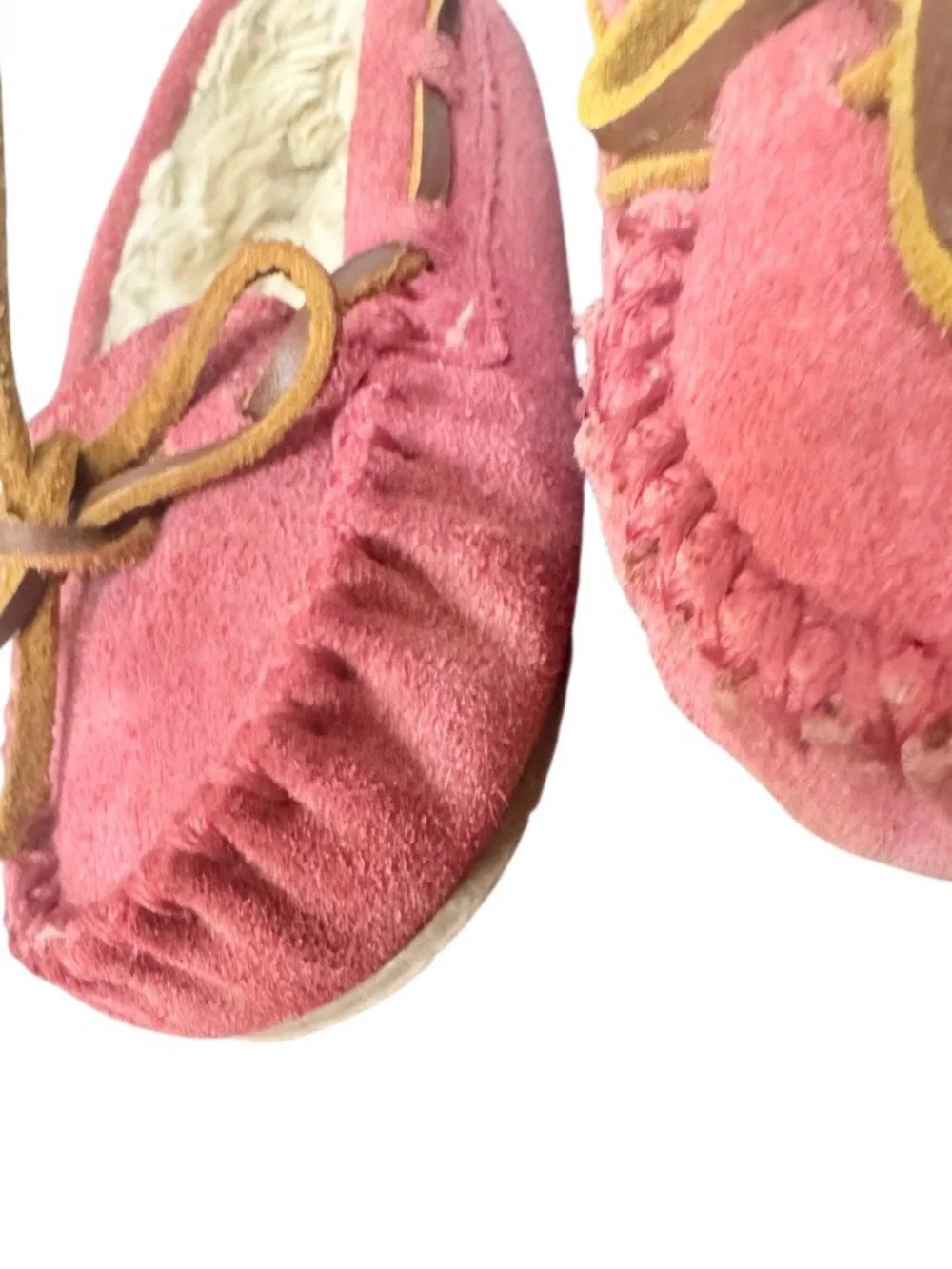 MINNETONKA Cassie pink suede fur lined slip on shoes slippers girl’s size 7